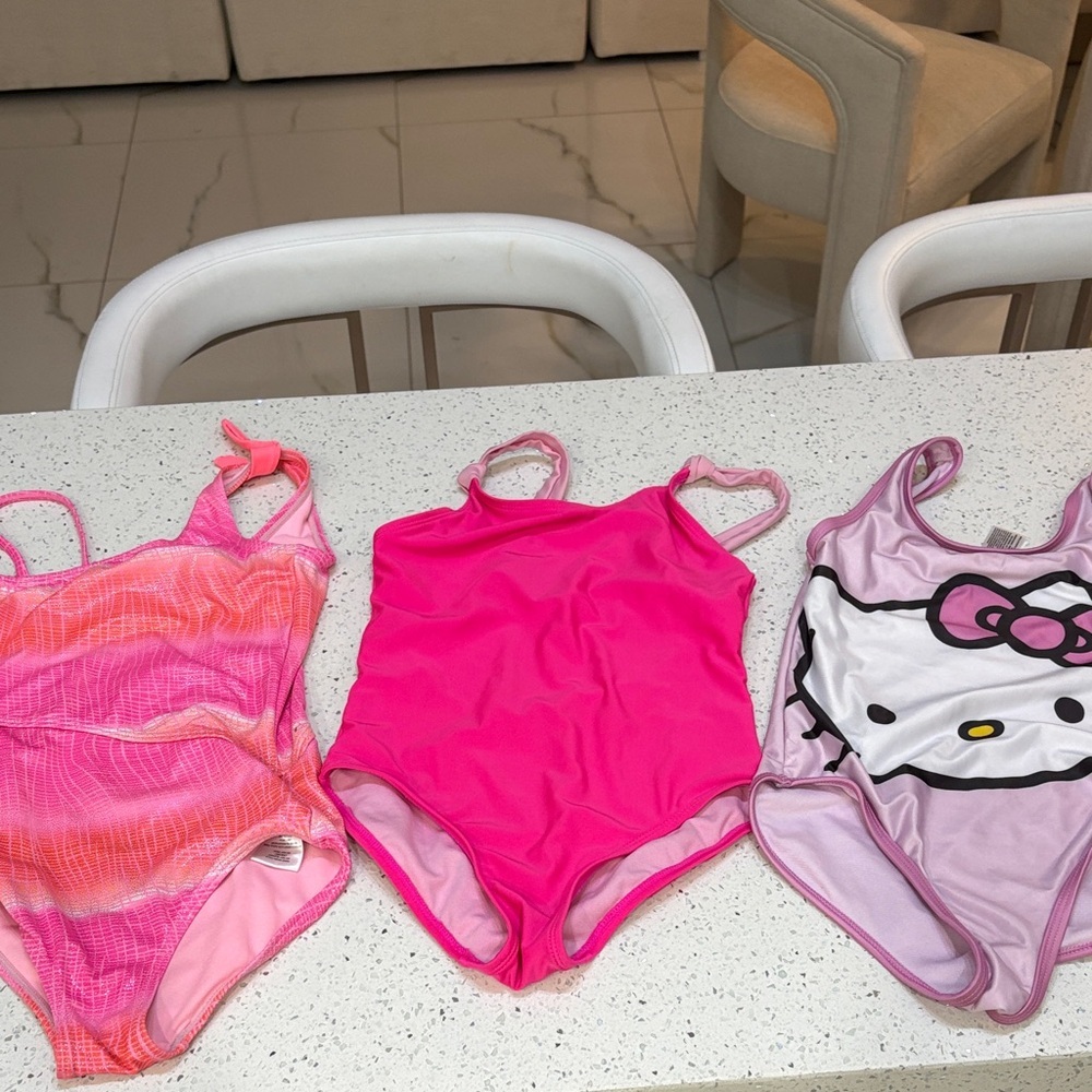 Girls Swimsuit Bundle Pink Platinum Sparkly Pink size 7/8